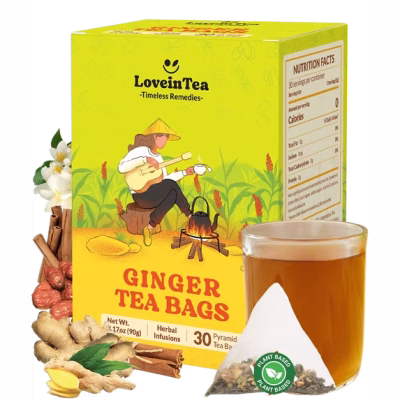 LoveinTea Ginger Herbal Tea 100% Natural Vietnamese Ginger Blend 30 Teabags