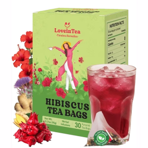 LoveinTea Hibiscus Herbal Tea Bags 100% Natural Vietnamese Hibiscus Blend 30 Tea Bags
