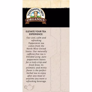 Newman's Own Organic Peppermint Tea Refreshing Mint Herbal Tea 20 Tea Bags