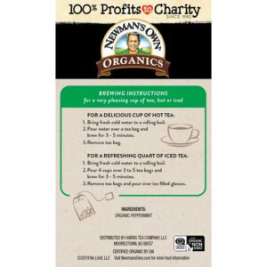 Newman's Own Organic Peppermint Tea Refreshing Mint Herbal Tea 20 Tea Bags