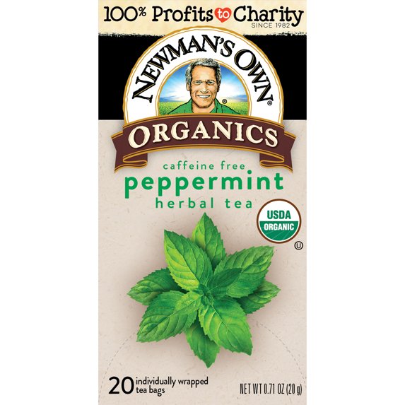 Newman's Own Organic Peppermint Tea Refreshing Mint Herbal Tea 20 Tea Bags