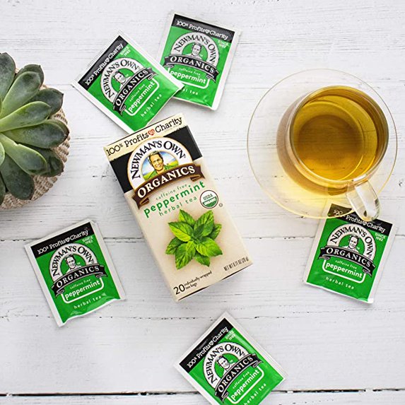 Newman's Own Organic Peppermint Tea Refreshing Mint Herbal Tea 20 Tea Bags
