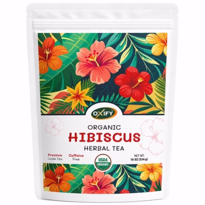 Oxify USDA Organic Hibiscus Loose Leaf Tea Caffeine Free 16 oz