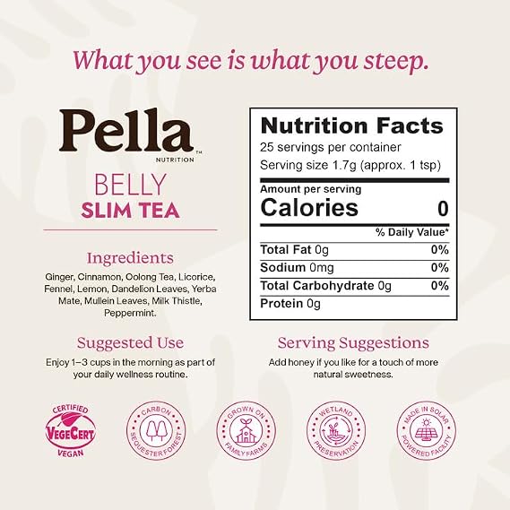 Pella Nutrition Belly Slim Caffeinated Loose Leaf Tea 25 Servings