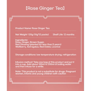 Rose Ginger Herbal Tea Ginseng Astragalus Blend Natural Wellness 12 Tea Bags