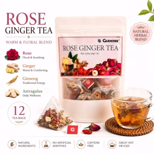 Rose Ginger Herbal Tea Ginseng Astragalus Blend Natural Wellness 12 Tea Bags