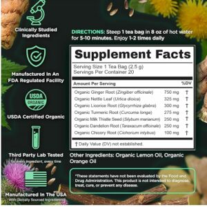 SuperBonsai Organic Liver Detox Tea Dandelion Root & Milk Thistle Herbal Tea for Liver Support 20 Teabags