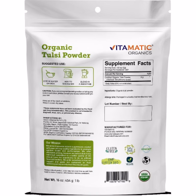 Vitamatic Certified USDA Organic Tulsi Holy Basil Powder 16 Ounce