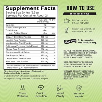 Vocal Eze Herbal Throat Coat Tea 24 Servings 9 Botanical Voice Soothing Ingredients