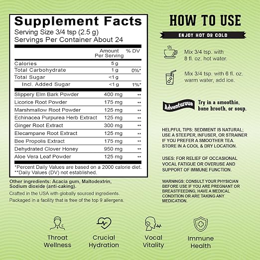 Vocal Eze Herbal Throat Coat Tea 24 Servings 9 Botanical Voice Soothing Ingredients