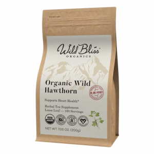 Wild Bliss Organic Hawthorn Herbal Tea Loose Leaf and Flower 100 Servings