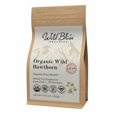 Wild Bliss Organic Hawthorn Herbal Tea Loose Leaf and Flower 100 Servings