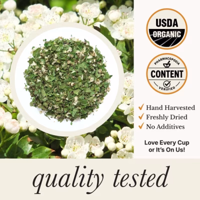 Wild Bliss Organic Hawthorn Herbal Tea Loose Leaf and Flower 100 Servings