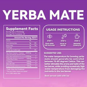 Yerba Mate Instant Tea Powder Raspberry Peach Flavor 30 Sachets
