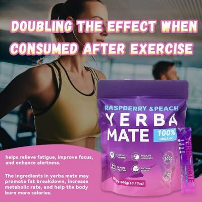 Yerba Mate Instant Tea Powder Raspberry Peach Flavor 30 Sachets