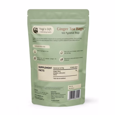 Yogi's Gift Ginger Tea Bags 100 Count Pyramid Tea Bags 100% Natural and Pure Dried Ginger Root Tea