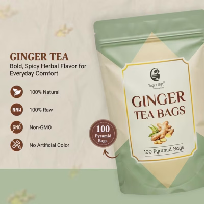 Yogi's Gift Ginger Tea Bags 100 Count Pyramid Tea Bags 100% Natural and Pure Dried Ginger Root Tea